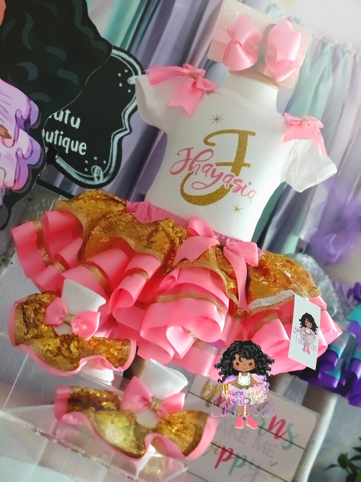 Pink & Gold Initial Tutu Set Pink & Gold Birthday Pink & Gold Dress