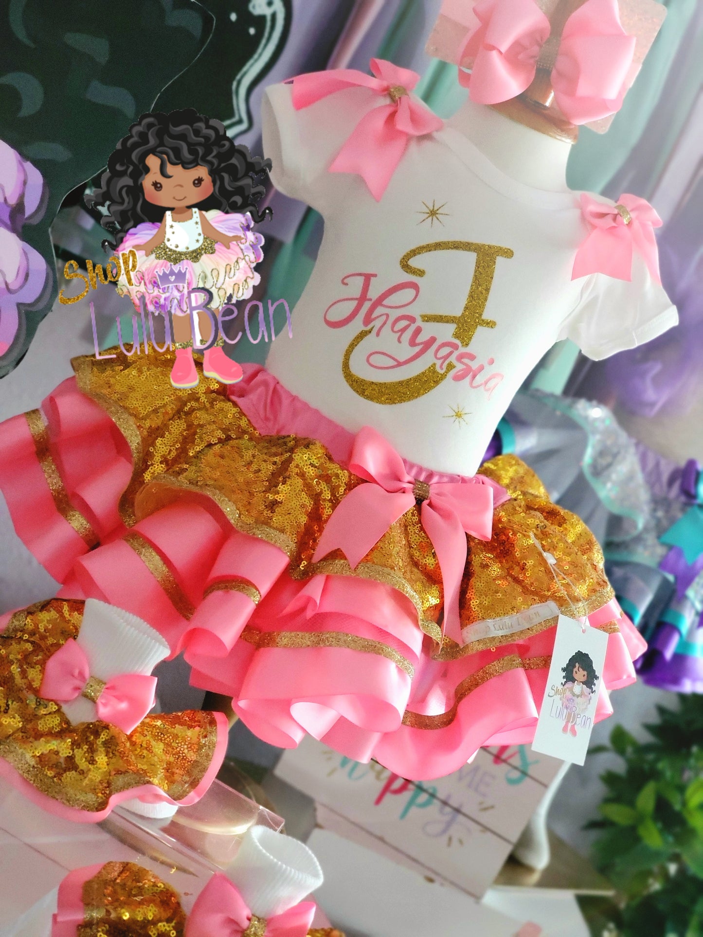 Pink & Gold Initial Tutu Set Pink & Gold Birthday Pink & Gold Dress