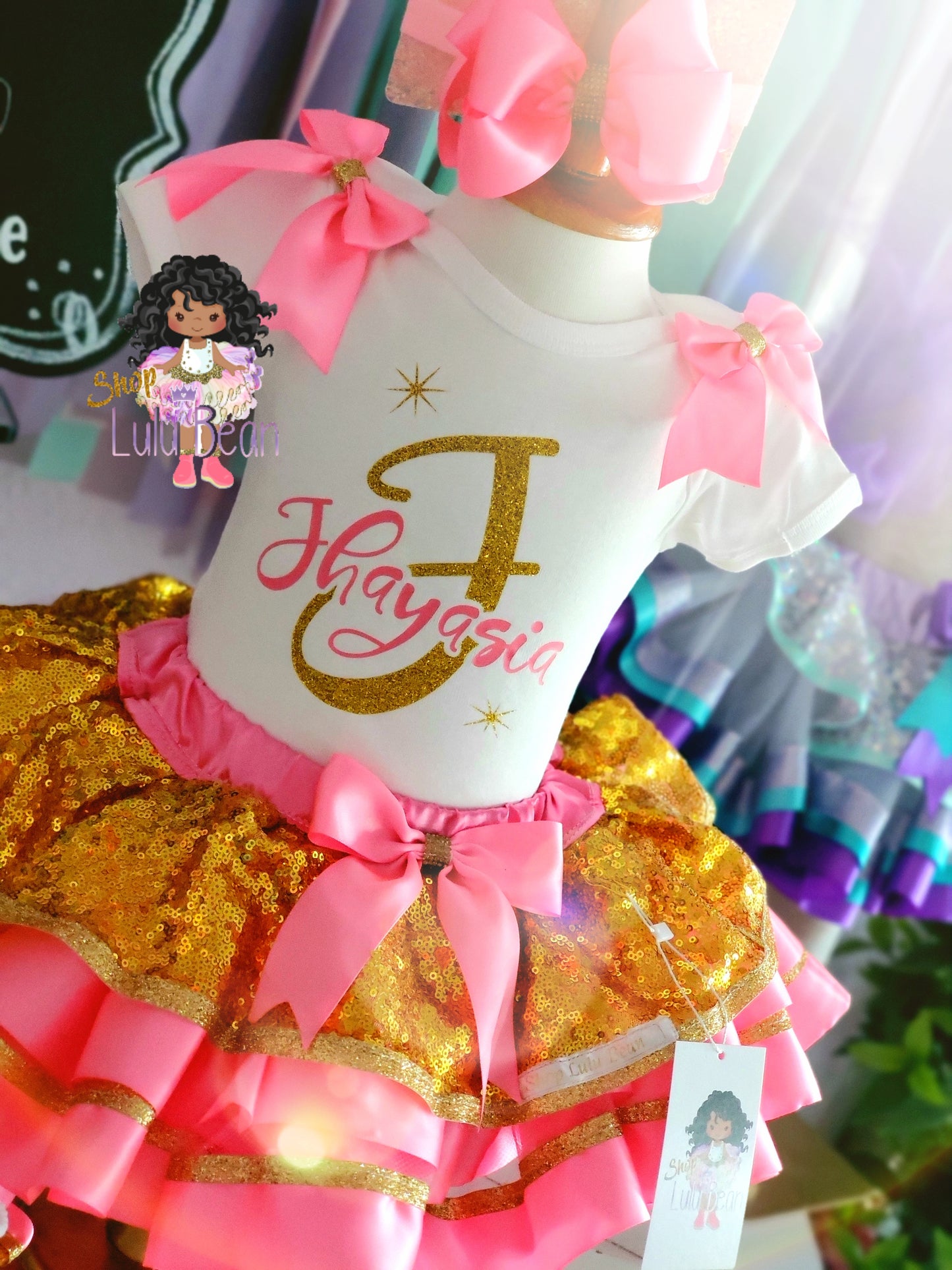 Pink & Gold Initial Tutu Set Pink & Gold Birthday Pink & Gold Dress