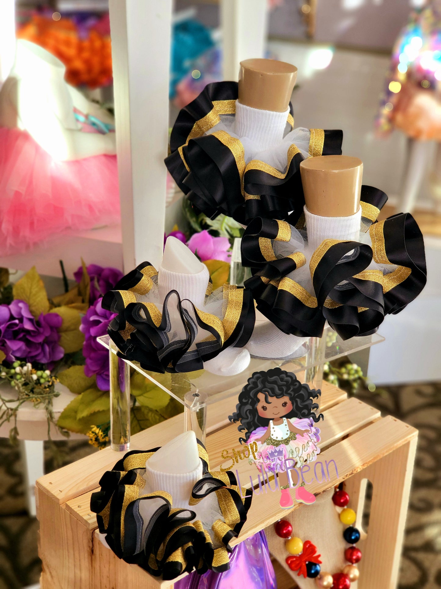 Ribbon Trim Satin "Ruffle Remix" Socks