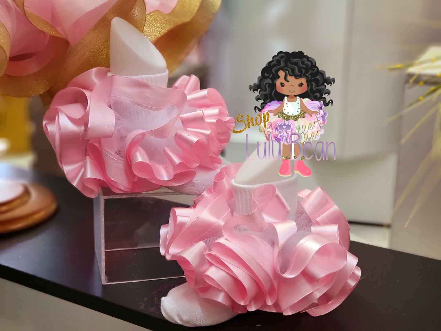 Ribbon Trim Satin "Ruffle Remix" Socks
