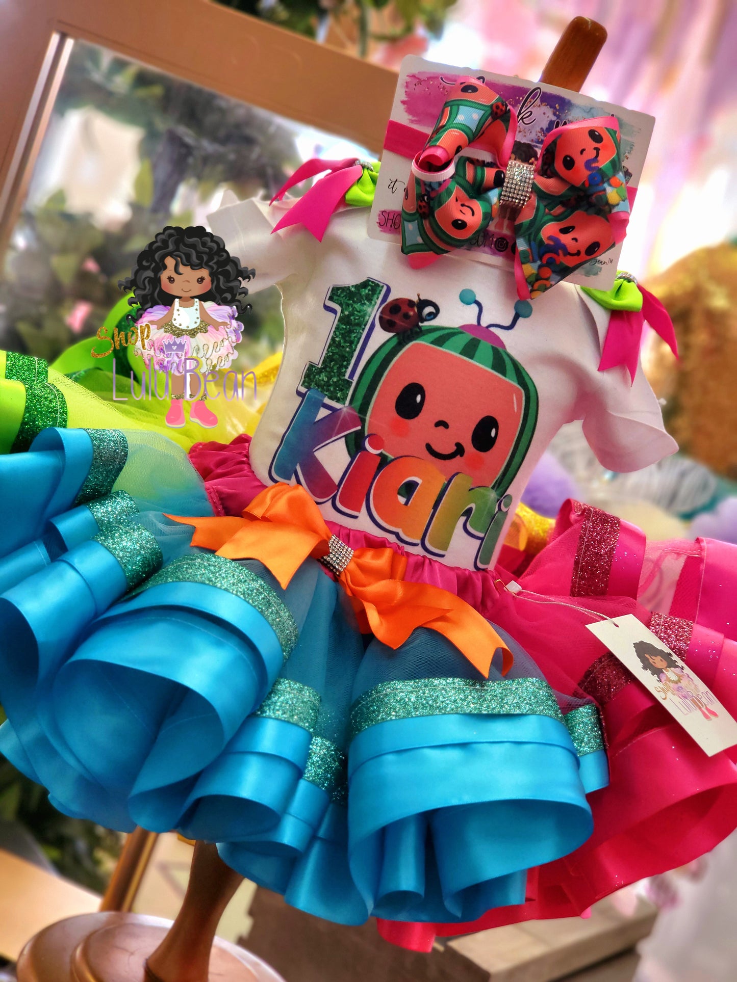 Inspired Coco melon Rainbow Block Tutu Set Inspired Coco melon Rainbow Block Birthday Dress Inspired Coco melon Rainbow Block Birthday