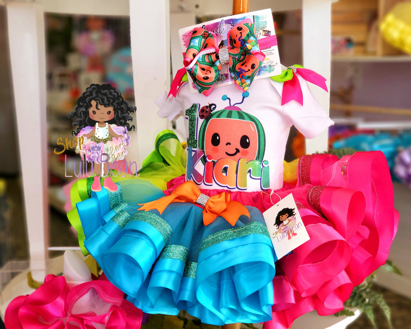 Inspired Coco melon Rainbow Block Tutu Set Inspired Coco melon Rainbow Block Birthday Dress Inspired Coco melon Rainbow Block Birthday